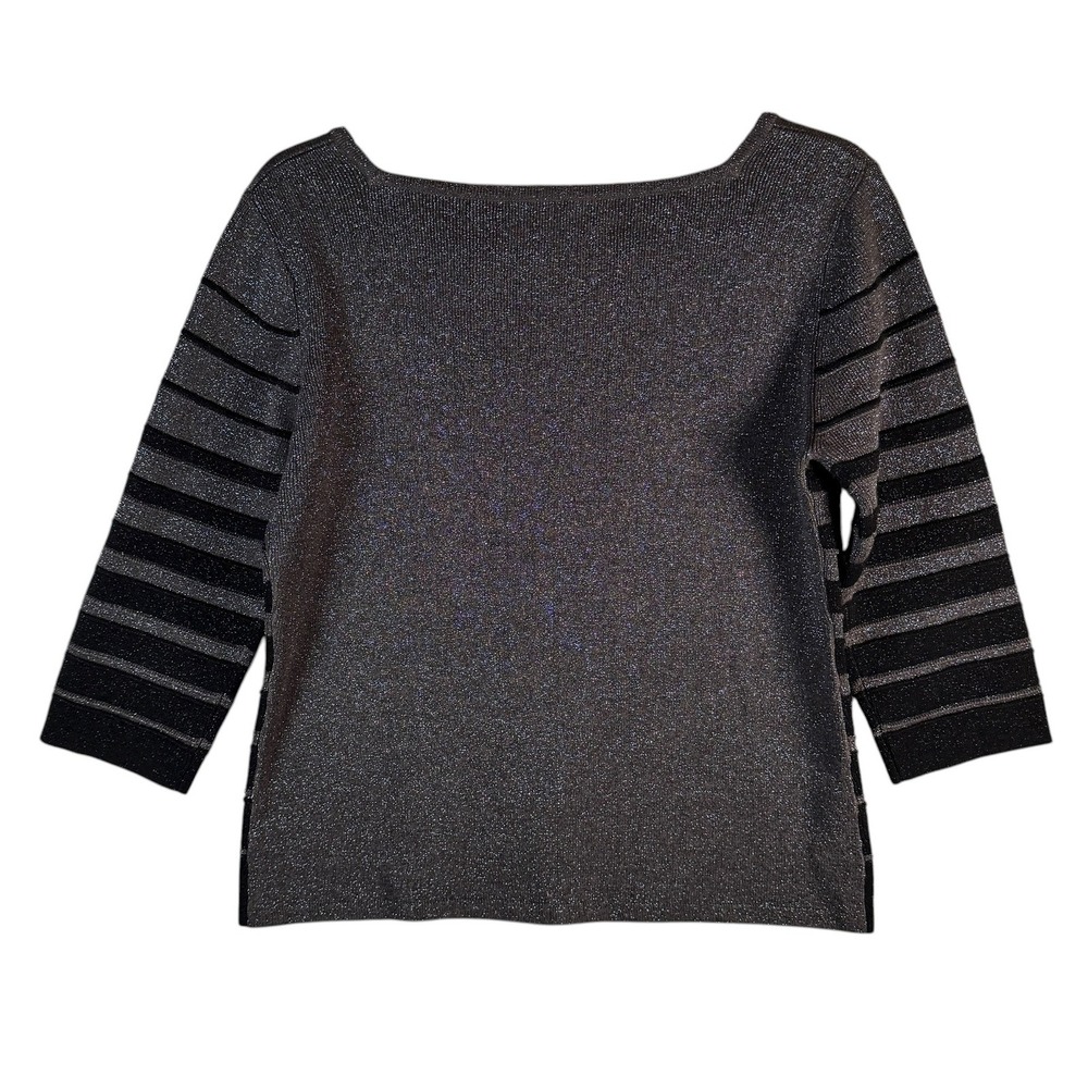 Joseph A. Metallic Silver Black Stripe Silk Blend Sweater Women's Medium Y2K VTG - Picture 2 of 5